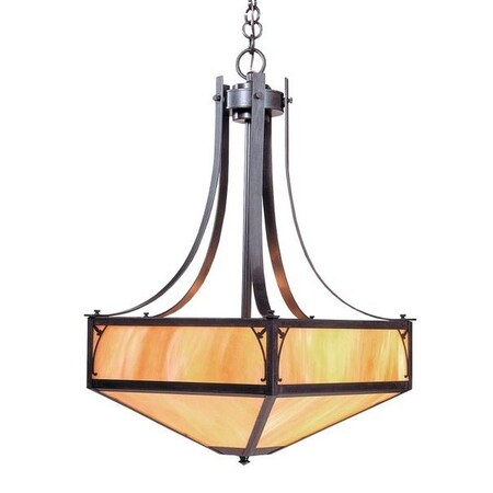 Arroyo Craftsman 20" Saint George Inverted Chandelier, Rustic Brown, Clear Seedy Glass SGCH-20CS-RB